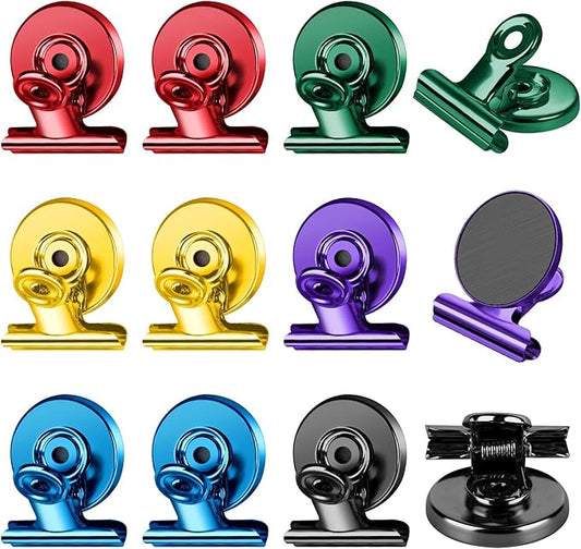 FINDMAG 12 Pack Magnetic Clips for Picture Hanging and Photo Display, Strong Scratch-Free Heavy Duty Magnets for Refrigerator, Whiteboard, Office, Kitchen, Party Use, School-DeskLoop Office