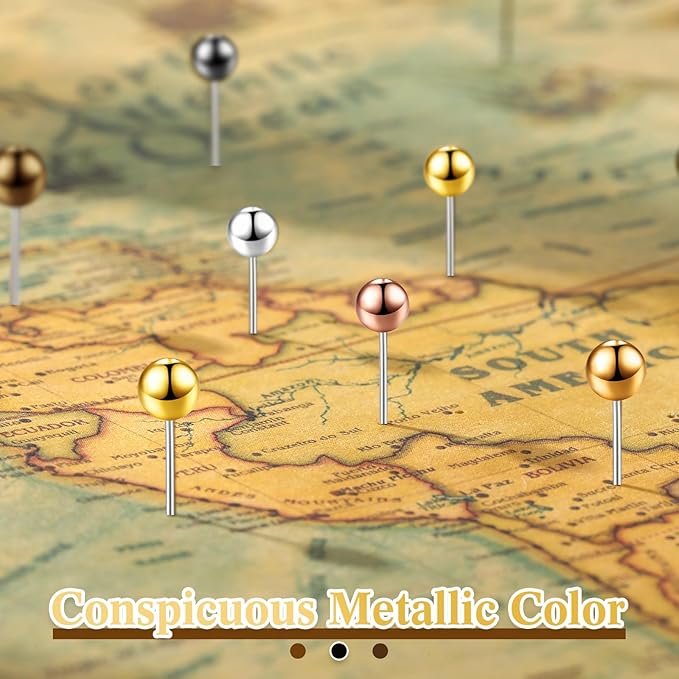 Outus 500 Pieces Map Push Pins 1/8 Inch Map Tacks Plastic Round Head Tacks with Steel Points(Metallic Color, 1/8 Inch)-DeskLoop Office
