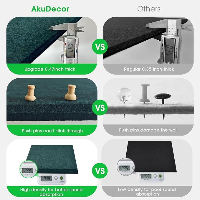 Large Cork Board for Office Wall Decor,48"x36"-12 Pack Felt Wall Tiles with Safe Removable Adhesive Tabs, 1/2" Thick, Felt Bulletin Board Pin Board Cork Boards for Walls - Dark Green-DeskLoop Office