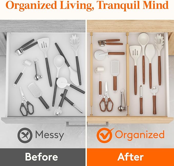 Lifewit 6 Pack Drawer Dividers Bamboo 2.4" High, 16-22" Adjustable Drawer Organizers for Clothes, Wooden Dresser Separators in Bedroom/Bathroom/Kitchen/Fridge/Office Organization and Storage-DeskLoop Office