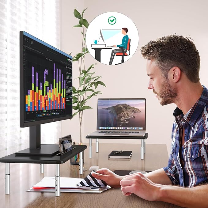 suptek Monitor Laptop Stand,Monitor Laptop Stand Riser for Desk,3 Height Adjustable,Laptop Computer Stand With Metal Vented Platform for Laptop, PC, Printer(MST003M)-DeskLoop Office