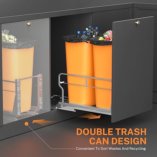 YJHome Pull Out Trash Can Under Cabinet with Soft-Close Slides, Garbage Can Not Included, Cabinet Trash Can Pull Out Kit with Door Mounting Kit, Requires Minimum Cabinets Opening 17" W X 24" D-DeskLoop Office
