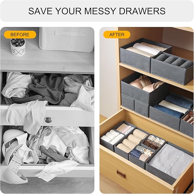 6 Pack Drawer Organizers for Clothing,Fabric Foldable Closet Organizers and Storage Dresser Drawer Dividers Storage Basket Bins for Clothes,Socks,Scarves,Ties,Underwear,Towels-DeskLoop Office