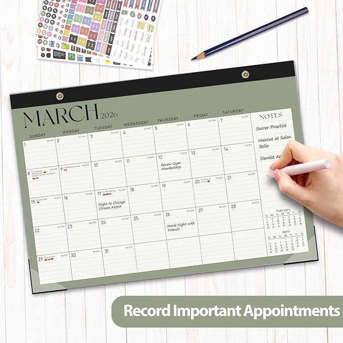 Calendar 2025-2026, Monthly Desktop Large Calendar (July 2025 - December 2026) Desk Wall Planner for Family Office Teacher School, 17" x 12" Green-DeskLoop Office