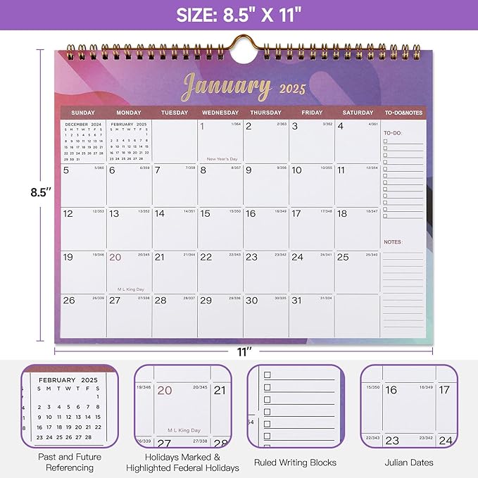 Lbylyhxc 2025-2026 Calendar - 18 Monthly Wall Calendar 2025-2026 from January 2025 to June 2026, 11 x 8.5 Inches.Thick Paper with Julian Dates and Block for New Year and Christmas Presents (2025-2026 wall calendar geometric)
