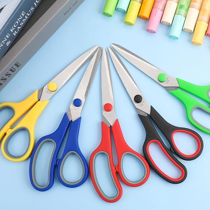 8" 10 Pack All Purpose Heavy Duty Scissors- Comfort-Grip Sharp Scissors for Office School Sewing Fabric Craft High/Middle School Student Teacher Scissor, Right/Left Hand-DeskLoop Office