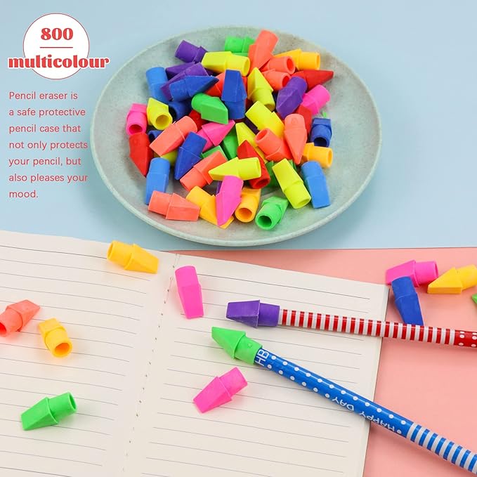 800PCS Caps Pencil Erasers Chisel Shape Pencil Eraser Arrowhead Caps Erasers Latex Free Pencil Pencil Eraser Toppers Assorted Colors for Favors Games Prizes Pencil Top Erasers Home School Office-DeskLoop Office