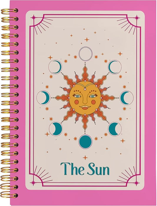 BearCake Preppy Pink Tarot Card the Sun Notebook Journal, Witchy Notebook, Witchy Gifts, Pink Office Supplies, Pink Aesthetic Notebooks, Pink Desk Accessories, Hardcover Spiral Notebook 5.5x8.3-DeskLoop Office