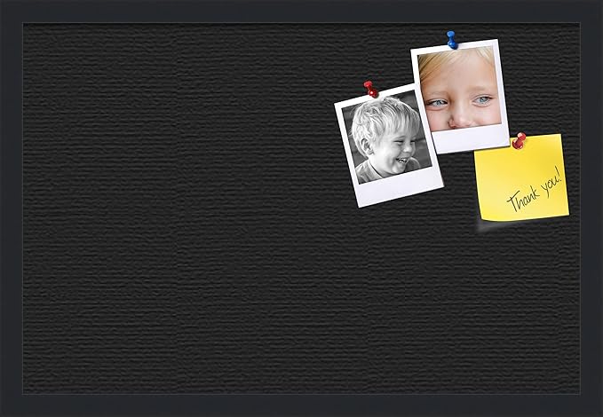 PinPix pin Cork Bulletin Board Made from Canvas, Classic Black Pattern 24 x 16 Inches (Completed Size) and Framed in Satin Black (PinPix-622)-DeskLoop Office