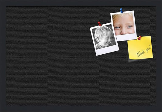 PinPix pin Cork Bulletin Board Made from Canvas, Classic Black Pattern 24 x 16 Inches (Completed Size) and Framed in Satin Black (PinPix-622)-DeskLoop Office