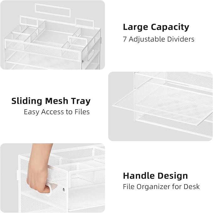 Marbrasse 5-Tier Letter Tray Paper Organizer with Handle, Multi-Functional Mesh File Organizer for Desk, Adjustable Compartments Mesh Desktop Storage for Office Supplies,White-DeskLoop Office