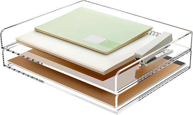 2 Pack- Stackable Paper Letter Tray, A4 File Tray Desk Organizer, Acrylic Desk Organizers and Accessories Sorter, Clear Workspace Office Supplies Organizers, 12.4inx8.86inx3.46in-DeskLoop Office