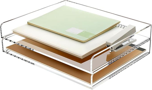 2 Pack- Stackable Paper Letter Tray, A4 File Tray Desk Organizer, Acrylic Desk Organizers and Accessories Sorter, Clear Workspace Office Supplies Organizers, 12.4inx8.86inx3.46in-DeskLoop Office