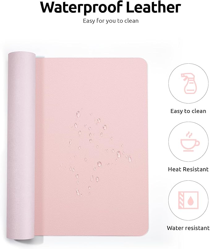YSAGi Leather Desk Protector, Office Mat, Large Mouse Mat, Non-Slip PU Leather Blotter, Laptop Desk Pad, Waterproof Writing Pad for Office and Home (Light Pink, 31.5" x 15.8")-DeskLoop Office