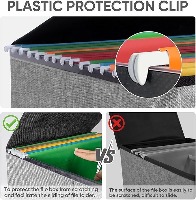 BALEINE File Organizer Box with Lid, Collapsible File Folder Organizer with Plastic Slide, Hanging File Folder Box for Office Document Storage (1 Pack, Grey)-DeskLoop Office