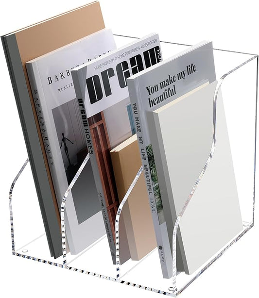 Desk File Organizer, Acrylic Magazine File Holder with 3 Vertical Compartments Rack File Sorter for Office Home Classroom Desk Organization, Clear…-DeskLoop Office