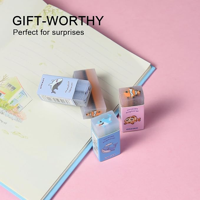 18Pcs Cute Sea Animal Erasers for Kids Bulk, Kawaii Fun Pencil Jelly Erasers for School Classroom Supplies Prize Gifts Party Favors-DeskLoop Office