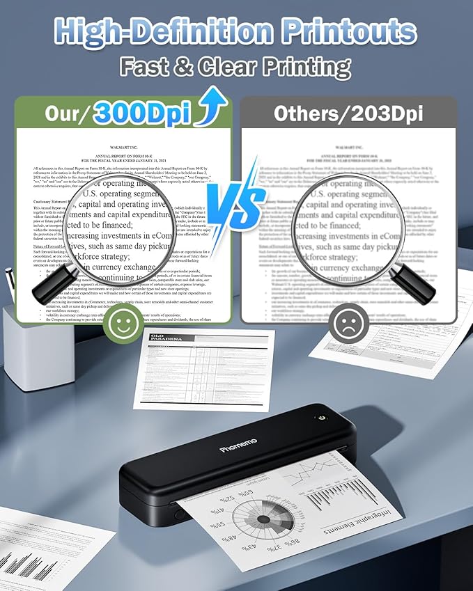 Phomemo M834 Portable Printer Wireless for Travel Upgraded, Bluetooth Thermal Printer 8.5" x 11"&A4, Compatible with iOS,Android & PC,Inkless Mobile Printers for Travel,Office,School,Home,Black-DeskLoop Office