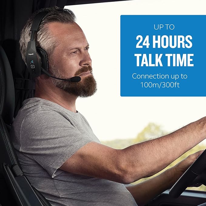 BlueParrott B550-XT Mono Bluetooth Wireless Headphones 96% Noise Canceling Over Head Trucker Headset with Mic, 100% Voice Control, IP54-Rated Protection, 24 hrs. Talk Time, Black-DeskLoop Office