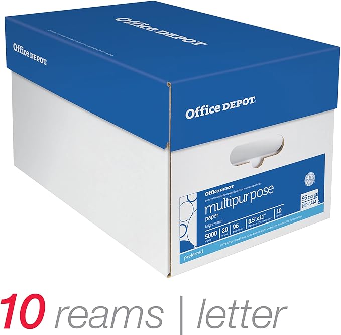 Office Depot Extra Bright Copy Paper, 8 1/2in. x 11in., 20 Lb., 90 Brightness, Case Of 10 Reams-DeskLoop Office