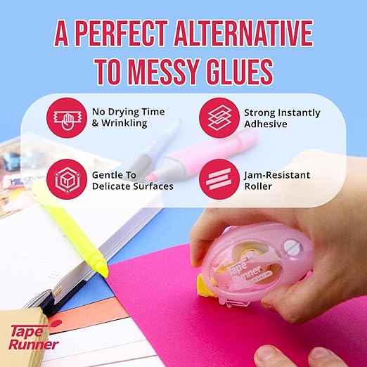 Tape Runner - Double Sided Adhesive with Dispenser Roller Included - Acid Free, Sticky, Clear & Transparent - Ideal for Scrapbooking, Crafts & More - Standard - (315 inches per cartridge) 20 Cartridge-DeskLoop Office