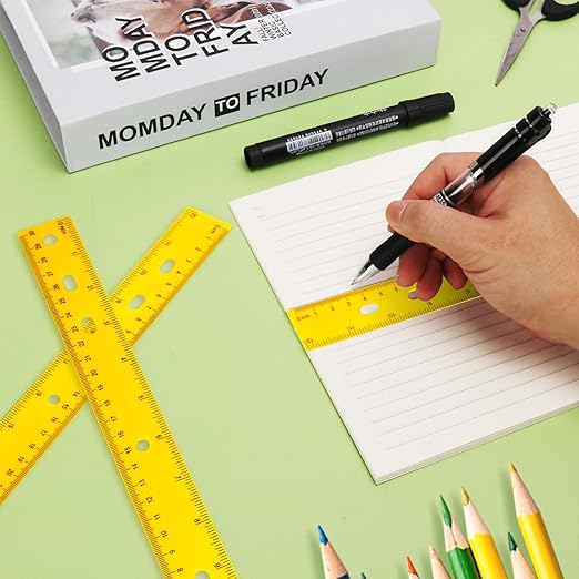 200 Pack 12 Inch Plastic Rulers Bulk, Yellow Plastic Ruler, Yellow Ruler with Dual-Scale Measurement, Easy to Store, for Home, Office, Practical Use by KUKLIPJIM-DeskLoop Office