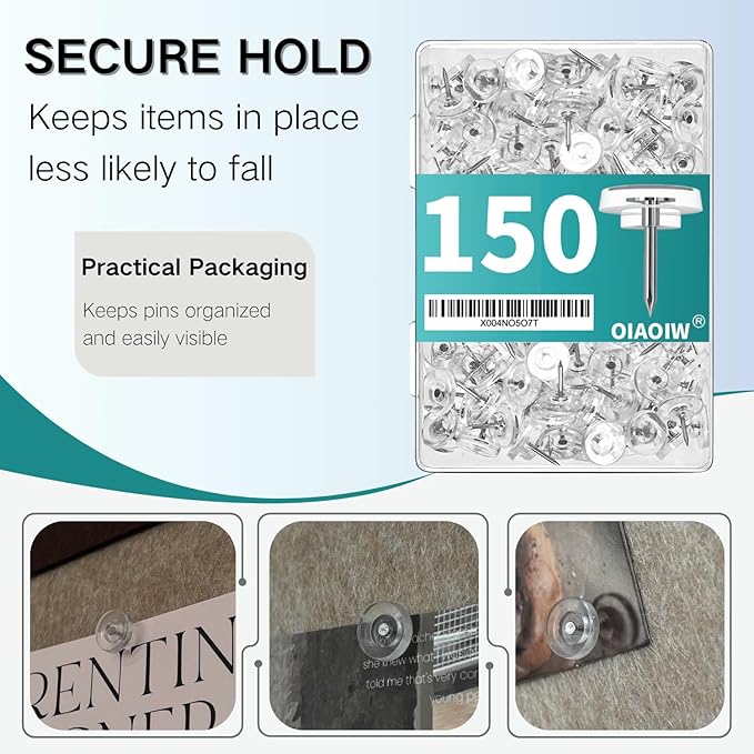 150 PCS Flat Clear Short Push Pins for Wall Thumb Tacks for Walls Flat thumbtacks Push pin for Bulletin Board Shadow Box Display Thumbtack for Cork Board-DeskLoop Office