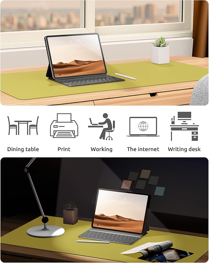 YSAGi Leather Desk Protector, Office Mat, Large Mouse Mat, Non-Slip PU Leather Blotter, Laptop Desk Pad, Waterproof Writing Pad for Office and Home (Olive Green, 35.4" x 17")