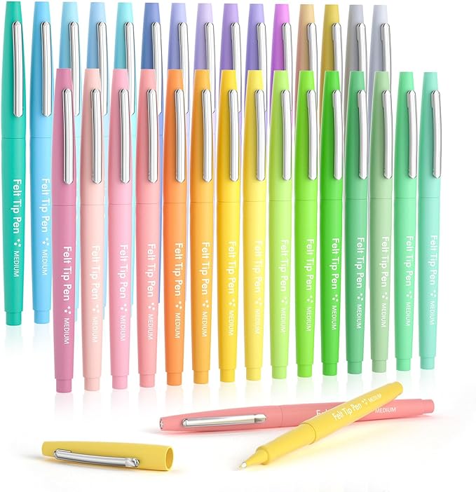 Lelix 30 Colors Felt Tip Pens, Medium Point Pastel Colored Pens, Felt Tip Markers Pens For Journaling, Writing, Note Taking, Planner Coloring, Perfect for Art Office and School Supplies-DeskLoop Office