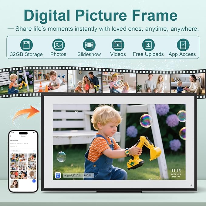 15.6 Inch Digital Calendar Wall Planner 2025-2026 – HD Touchscreen Smart Photo Display for Family Schedules, 32GB Electronic Calendar Chore Chart + To-do List, Wall Mount & Desktop Stand-DeskLoop Office