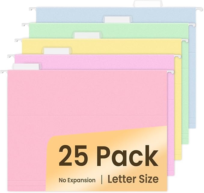 SUNEE 25 Pack Hanging File Folders, Bright Folders, Hanging File Folders Letter Size with 1/5-cut Tabs, Stay Organized for Your Home and Office Bulk File and Documents-DeskLoop Office