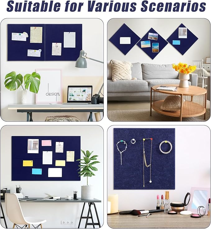 Large Cork Board 36" x 24", 6 Pack Felt Wall Tiles with Colored Pushpins, Bulletin Board with Removable Self-Adhesive Strips, Pin Board Cork Boards for Walls Office Home-Dark Blue-DeskLoop Office