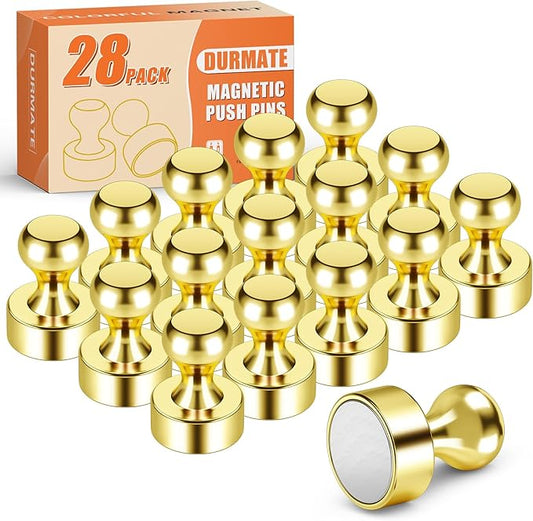 Small Whiteboard Magnets, Tiny Cute Push Pins Neodymium Strong Magnets for Fridge, Gold Kitchen Magnetic Refrigerator for Office, Gadgets, Classroom, Locker Accessories, Pack of 28-DeskLoop Office