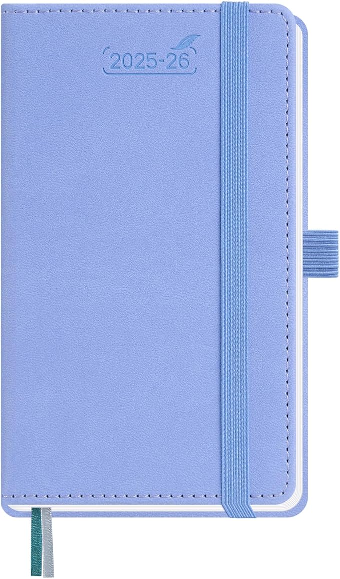 BEZEND Pocket Planner 2025-2026 Weekly and Monthly, 3.5" x 6" Academic Planner (Jul 25-Dec 26) 18-Month Mid-Year Calendar Book, Storage Pocket, Pen Holder, PU Leather Hardcover - Cornflower-DeskLoop Office