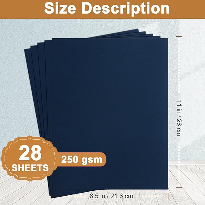 28 Sheets Navy Blue Cardstock 8.5 x 11 Scrapbooking Paper, 92lb Heavyweight Card Stock Printer Paper for DIY Making Cards, Greeting Cards, Wedding Invitations, Birthday, Menus-DeskLoop Office