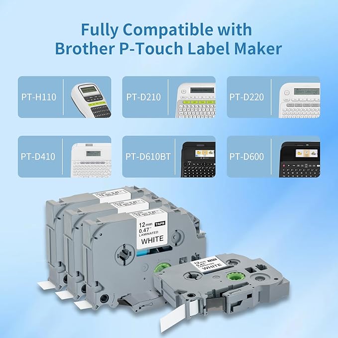 12mm 0.47 Laminated White Tape P Touch Compatible with Brother TZ-231 Tze231 TZ231 for P Touch D220, PTD210 PTH110, Tze TZ Tape 1/2Inch (4 Packs)-DeskLoop Office