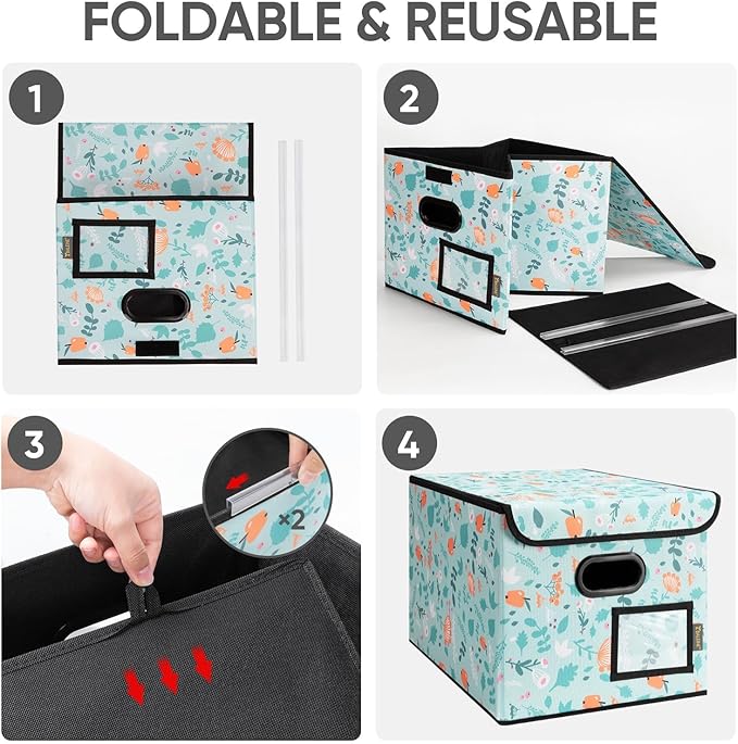 BALEINE File Organizer Box with Lid, Collapsible File Folder Organizer with Plastic Slide, Hanging File Folder Box for Office Document Storage (2 Pack, Spring Stroll)-DeskLoop Office