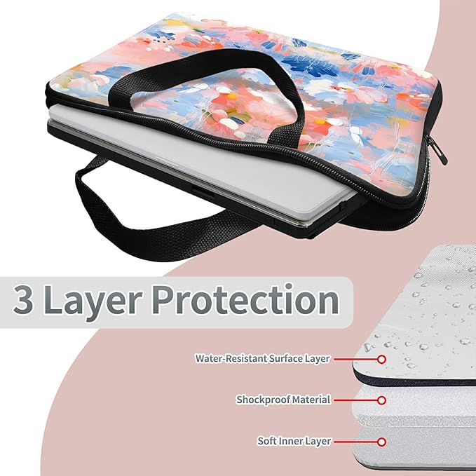 Laptop Sleeve Case Bag 15 inch, Watercolor Flowered Slim Carrying Case Durable Handbag Travel Laptop Bag for 15 inch MacBook Air M3/M2/15 Pro/Surface Laptop 7/6/5/4/3/ Dell XPS 15 Plus