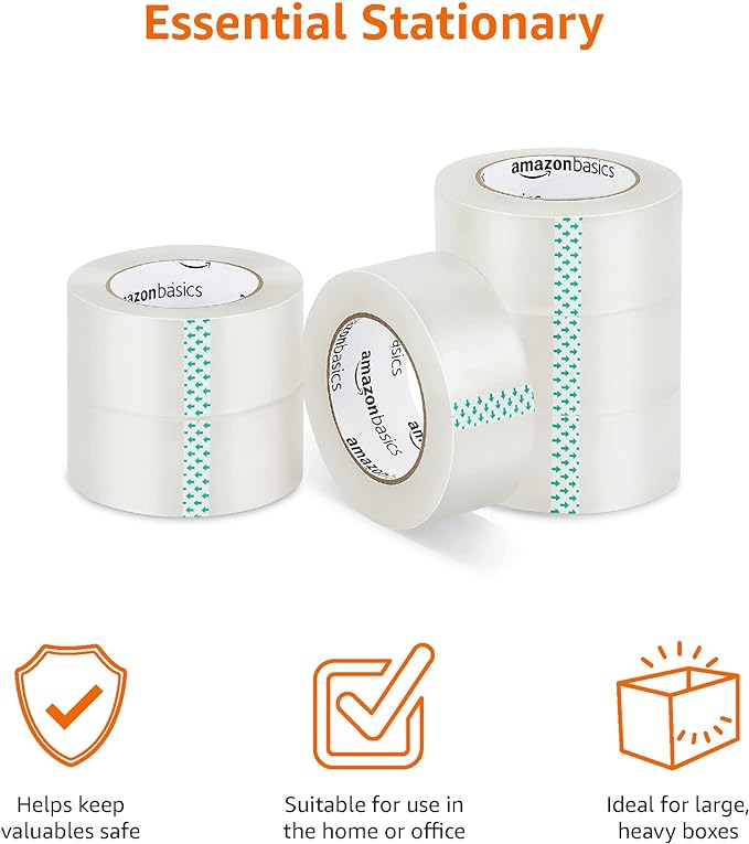 Amazon Basics Packing Tape for Moving boxes, Shipping Tape Refills, Clear, 1.88-Inch Wide x 109 Yards, 6-Pack, Total 654 Yards-DeskLoop Office