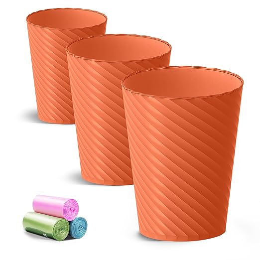 Bathroom Trash Can, 3 Pack 1.8 Gallons Small Trash Can with Trash Bags, Bathroom Garbage Can, Plastic Trash Bin, Round Waste Basket for Bedroom, Office, Kitchen, Compact Space (Orange)-DeskLoop Office