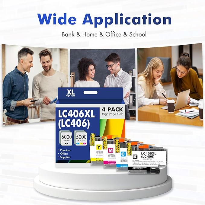 LC406 LC406XL Ink Cartridges for Brother Printer 406XL LC 406 XL for MFC-J4335DW MFC-J5855DW MFC-J6555DW MFC-J4535DW MFC-J6955DW MFC-J4345DW MFC-J5955DW - 4 Pack High Yields Black Cyan Magenta Yellow-DeskLoop Office