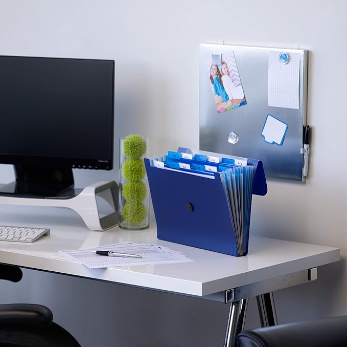 Smead Step Index Poly Organizer, 12 Pockets, Flap and Cord Closure, Letter Size, Navy Blue, 2 per Pack (70907)-DeskLoop Office