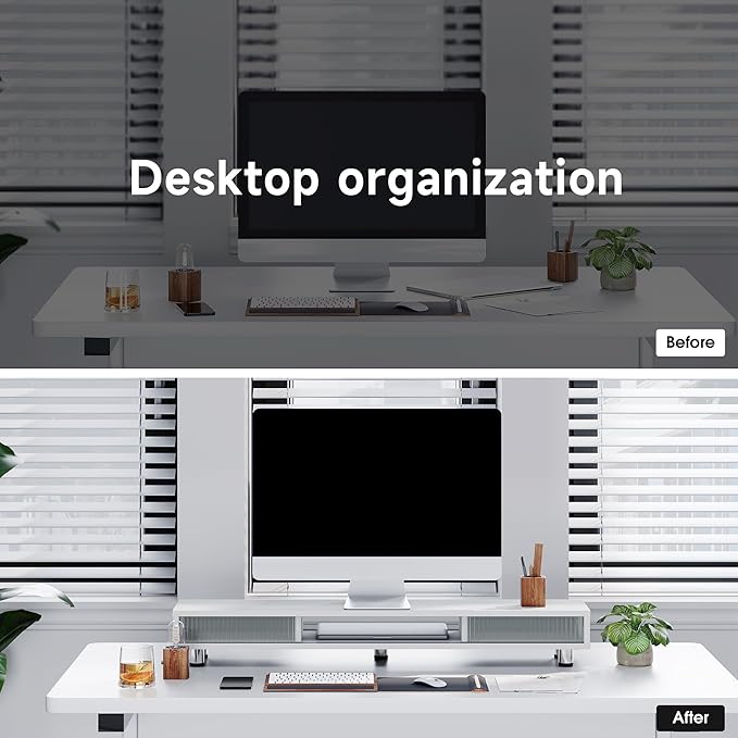 Fenge Dual Monitor Stand, 42.5inch Long Monitor Stands Riser for 2 Monitors, Sliding Door with Storage Organizer Stand for Desk, 2 Tier Desk Shelf for Laptop, Pc, Printer, Computer, TV-DeskLoop Office