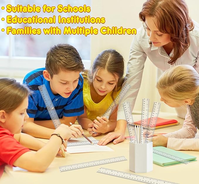 32 Pack Clear Plastic Ruler 12 Inch, Rulers Bulk for Classroom, Transparent Ruler with Centimeters and Inches, Metric Rulers for Kids, Ideal Back to School Office Home Supplies-DeskLoop Office