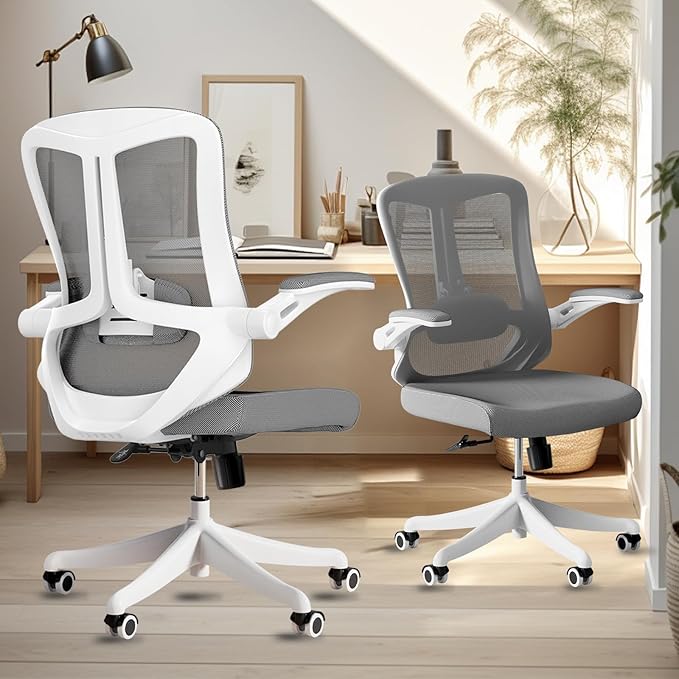 Computer Office Chair, Ergonomic Comfort Home Desk Chair, Mid Back Gaming Chair with Wheels, Adjustable Height, Lumbar Support, Flip-up Armrest with 350LBS Capacity-DeskLoop Office