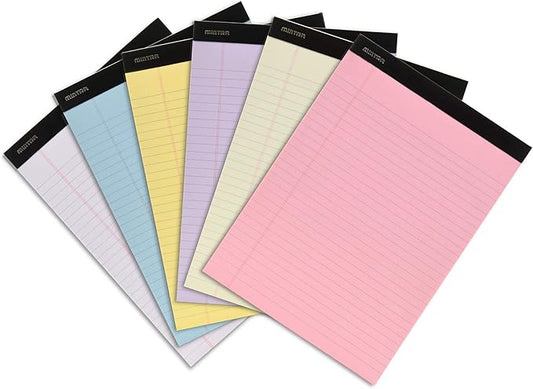 Mintra Office Legal Pads, ((Basic 6pk - (Pastel Version #2), 8.5in x 11in, Wide Ruled))-DeskLoop Office