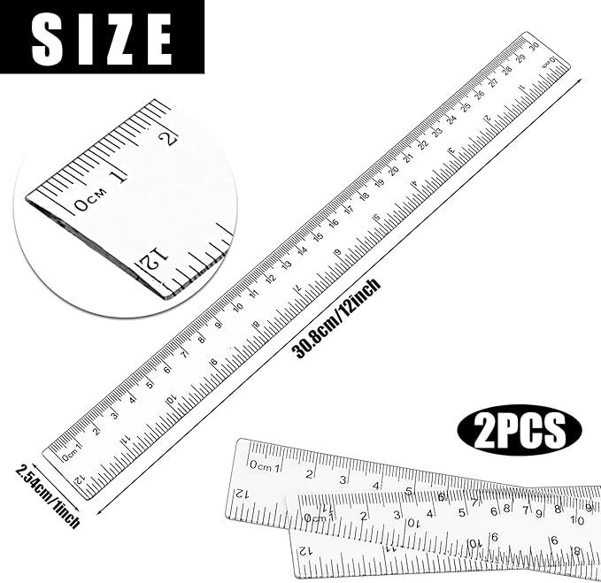 Koogel 2PCS Plastic Clear Rulers, 12 inch Transparent Plastic Straight Rulers with Centimeters and Inches, Measuring Tool for Student Kids School Office Home-DeskLoop Office