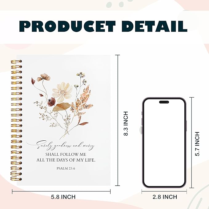 BearCake Floral Christian Notebook Journal, Christian Gifts for Women, Bible Notebooks for Note Taking, Bible Journaling Notebook, Surely Goodness and Mercy Hardcover Spiral Notebook 5.5x8.3-DeskLoop Office