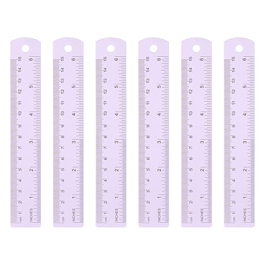 HARFINGTON 6pcs Metal Straight Ruler 15cm Metric SAE Aluminum Alloy Measuring Rulers Scale Tool with Hole for Measure Study Reading Classroom Office, Purple-DeskLoop Office