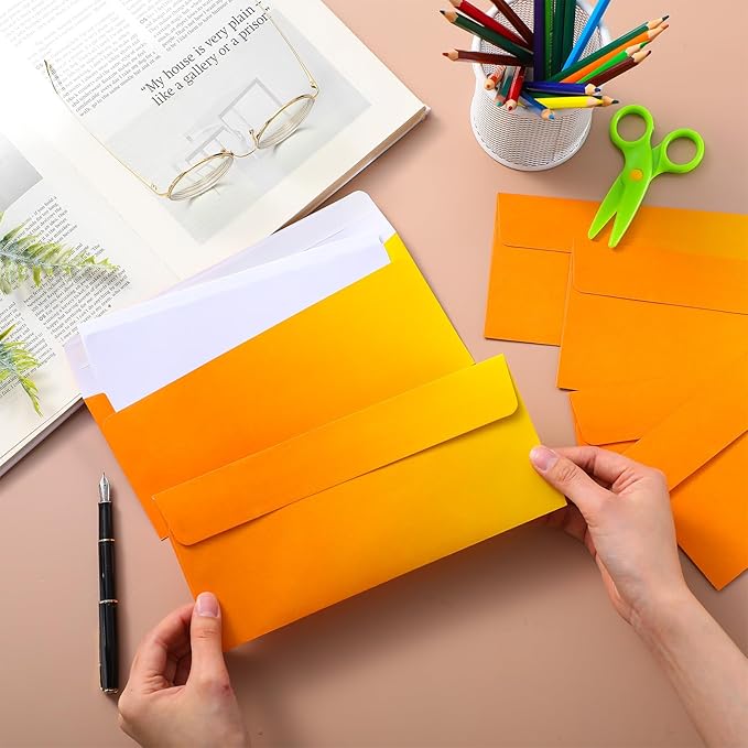 100 Pcs #10 Business Envelopes Colorful Self Adhesive Standard Envelopes Gradient for Office Check Invoices Letters Letterhead Invitations Announcements 4-1/8 x 9-1/2''(Gradient Orange)-DeskLoop Office